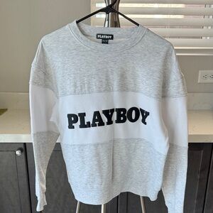 PLAYBOY Light Gray & White Logo Sweatshirt